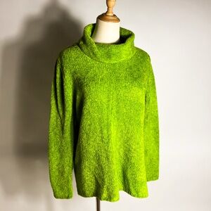 Y2K Grinch Cowlneck Turtleneck Bright Green Boucle Knit Sweater Medium